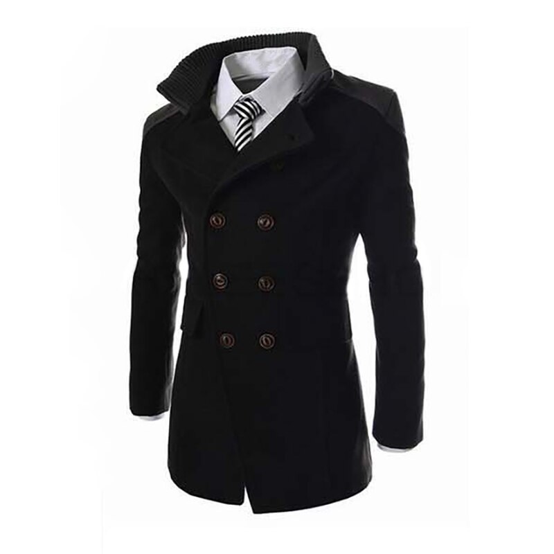 Jakker i engelsk stil til mænd efterår vinter mandarin krave uld blanding dobbeltradet frakke tyk overfrakker