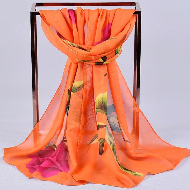 Women's Long Soft Rose Flower Print Wrap Lady Shawl Silk Chiffon Scarf