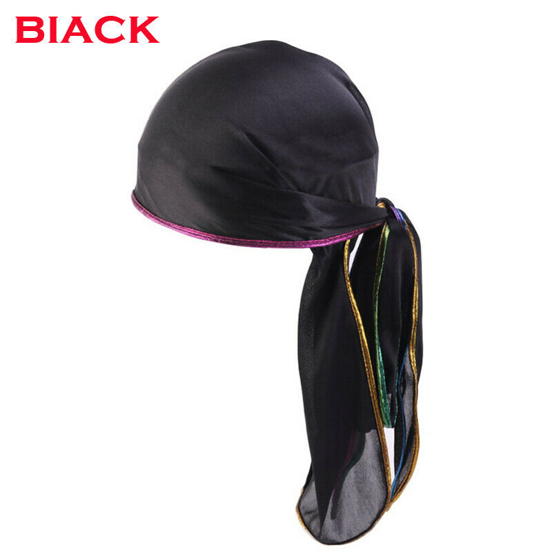 Novedad Unisex hombres mujeres Casual seda satén Bandana sólido turbante accesorios para la cabeza: Black