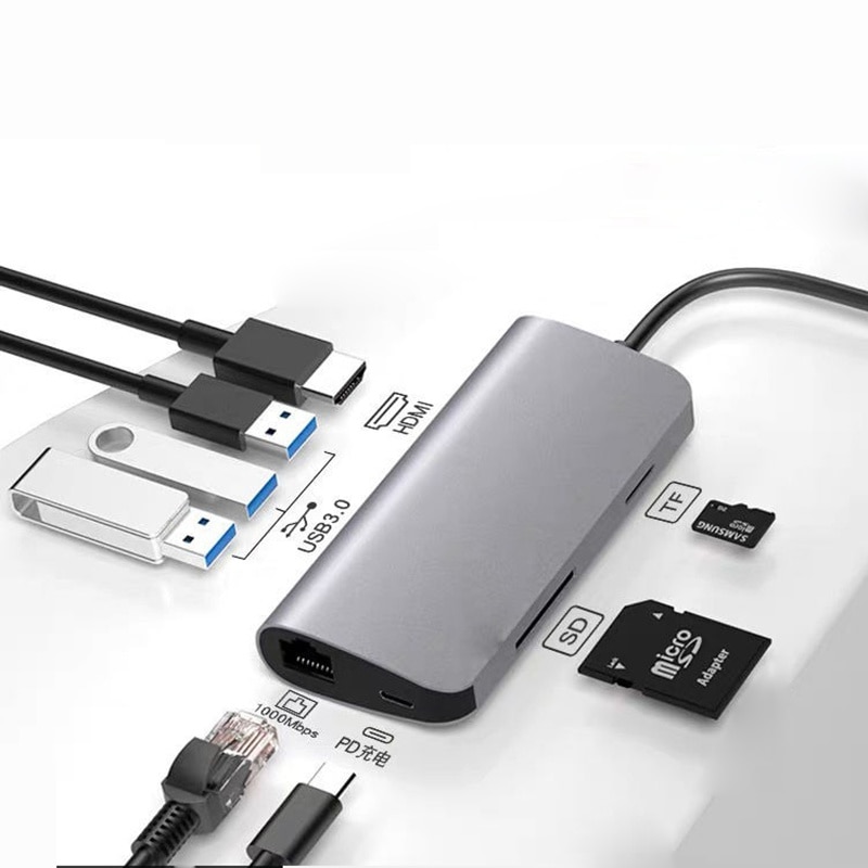 Station d'accueil multi-hub de Type C, HDMI 4K RJ45 VGA, usb 3.0 PD TF/SD adaptateur Audio pour MacBook Pro/Air Thunderbolt 3 Dock