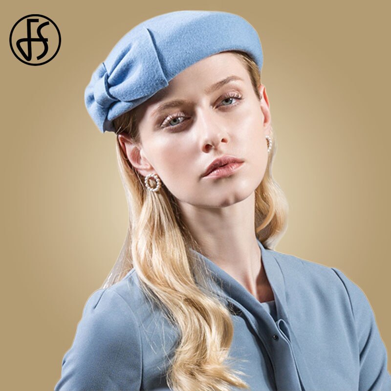FS 100% Wool Black Pillbox Hats Fascinator For Women Wedding Felt Fedora Hat Derby Tea Party Formal Ladies Church Hats: Blue