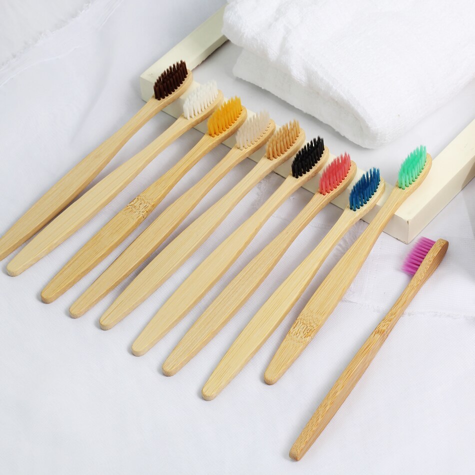 10 Pack Toothbrush Eco Friendly Bamboo Soft Fibre Toothbrush Teeth Brush Solid Bamboo Handle Biodegradable