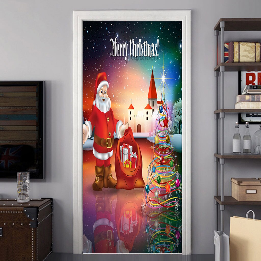 Kerst Decoratie Deur Stickers 3D Simulatie Verwijderbare Waterdichte Muurstickers Decoraties Voor Huis Новогодние Украшения