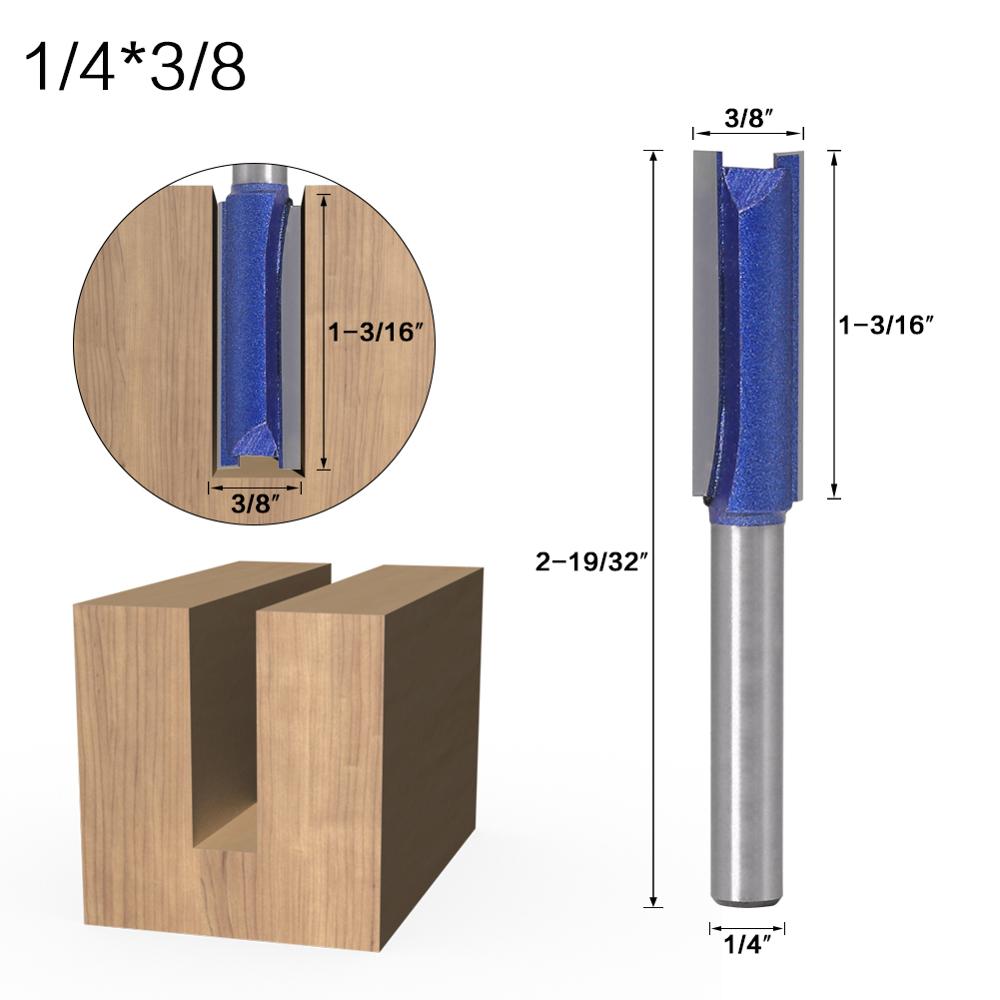 1PCS 1/4 "Shank Straight Houtbewerking Router Bit Set Carpenter Frees 1/4", 5/16 ", 3/8 ", 1/2 ″Cutting Diameter: 6.35mmX9.52mm