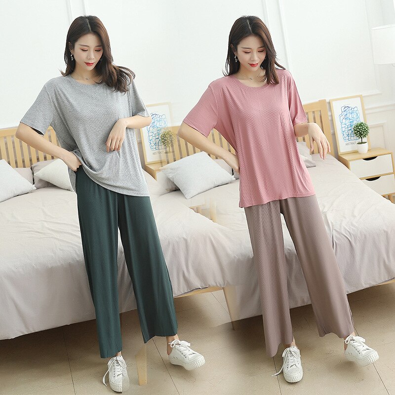 Plus size lösa fritidstoppar kvinnors vår- och sommarkostymer stil dampyjamas kortärmade pyjamasset