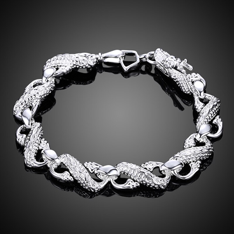 925 Silver White Dragon Bracelet For Women Men Party Jewelry