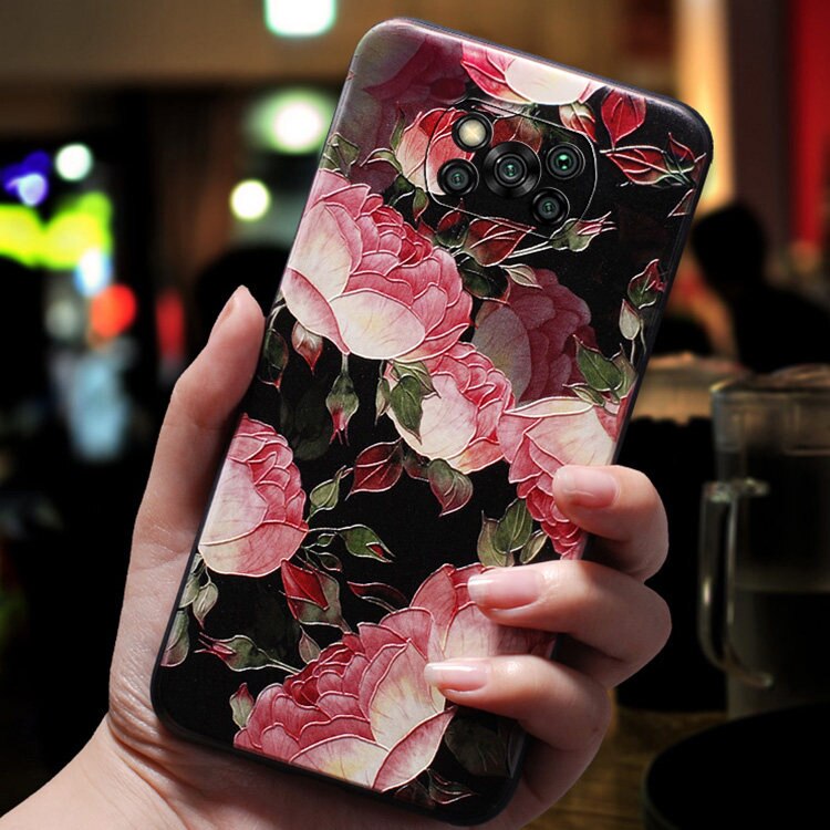 Rose blomster telefon etui til xiomi xiaomi poco  x3 nfc etui coque til fundas xiaomi pocox 3 nfc etuier 3d sort blødt silikone cover: Xiaomi poco  x3 nfc / 04
