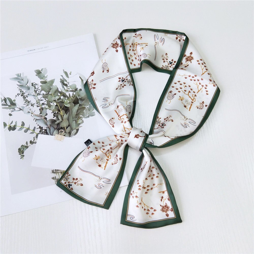 Kleine twill zijden haarsjaal voor dames print halsdoek lint sjaal lange smalle hoofddoek handvat tas sjaals voor dames: 06