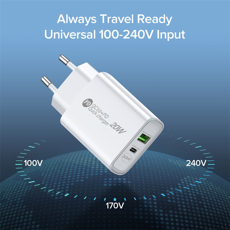 PD 20W ładowarka USB C QC + PD 2 Port LED szybka ładowarka ścienna do telefonu iPhone 13 12 Huawei Xiaomi Samsung szybka ładowarka