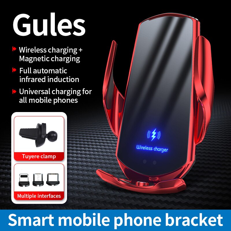 15W Car Wireless Charger for Samsung Galaxy A12 A22 A32 A42 A52 A72 A13 A33 A53 A73 5G Magnetic Charging Automatic Clamping: Red