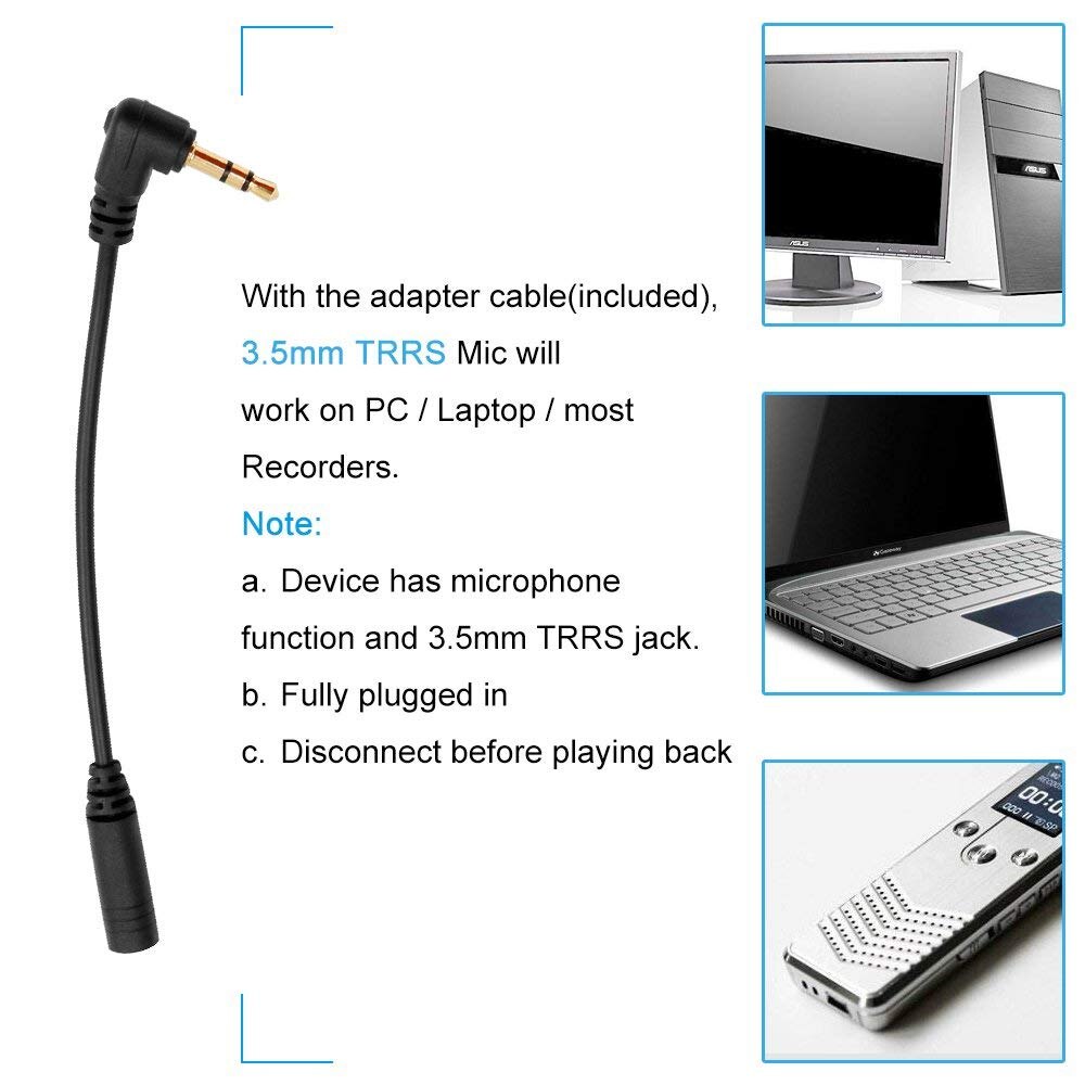 Clip-On Condenser Omni Directional Microphone Double Head Smartphone Computer Lapel Mic 3.5mm Plug and Play with Clip Adapters