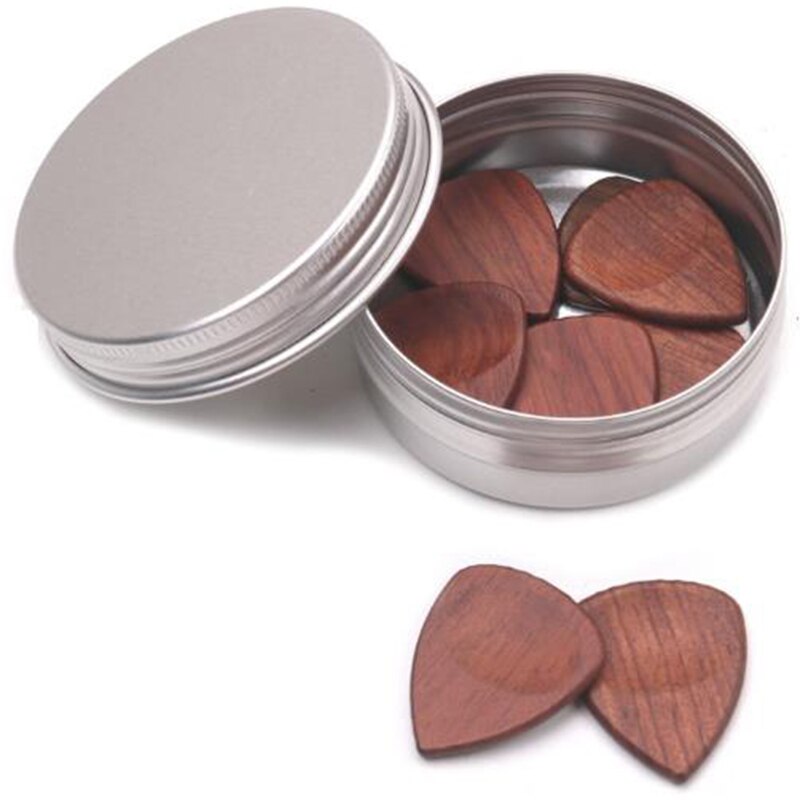 Wooden Guitar Pick Plectrum Metal Storage Box for Picks Hold Case Care Tool