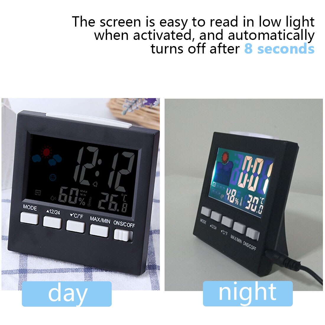 Weather Clock Color Screen Digital Display Thermometer humidity clock Colorful LCD Alarm Calendar Weather Pop