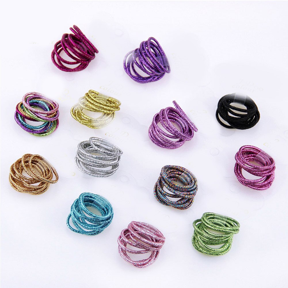 10Pc Glitter Shining Kids Chouchou Kleurrijke Elastische Haarbanden Zoete Leuke Paardenstaart Houder Voor Meisjes Accessoires Haar Ringen