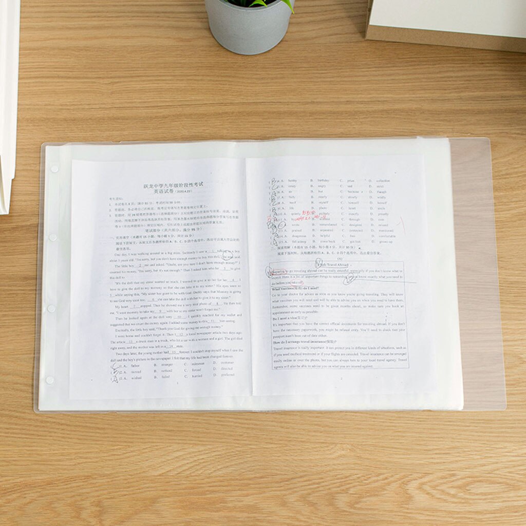 Reuseable Plastic Clear A3 Examination Paper Folder 20/30/40 Pages Document File Holder School Office Stationery Bag