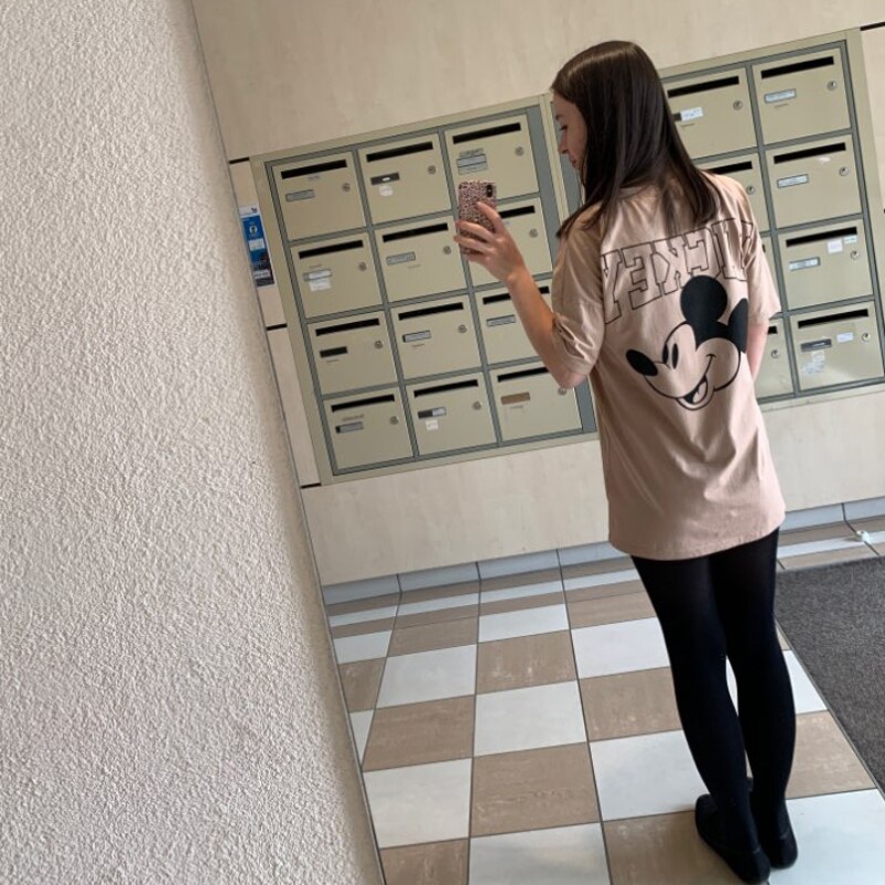 Khaki tegneserie mønster løs plus size ammeskjorter ammetøj sommer gravid tøj sjov skjorte