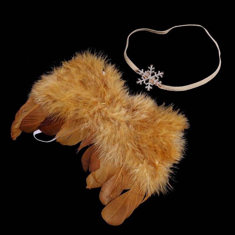 Accessoires de photographie pour -né, ailes de plumes d'ange, ensemble d'accessoires Photo, ailes + bandeau pour -né, fournitures pour bébé à la: Gold Snowflke
