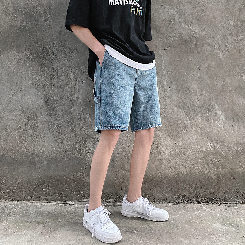 Pantalones cortos vaqueros de pierna ancha de estilo coreano para hombre, Vaqueros cortos holgados, rectos e informales, ropa de Retro, novedad de verano 2022