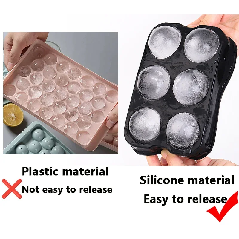 Bandeja de cubos de gelo de silicone grande molde de cubos de gelo reutilizável bola de molde de gelo para uísque molde de gelo 4/6/8 grade bola de gelo