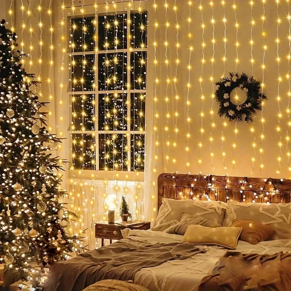 Guirnalda de luces LED para cortina, decoración USB de 3/4/6M, guirnalda navideña, lámpara de hadas, 8 modos para el hogar, jardín, de Navidad, decoración de boda: L / Color zafiro profundo