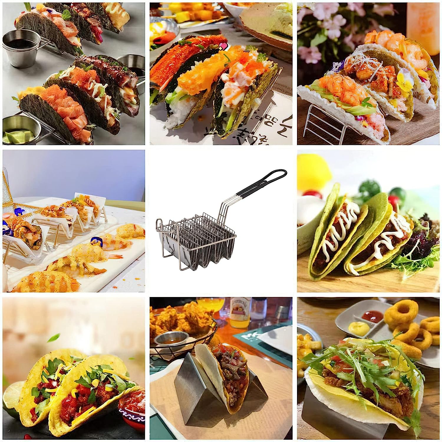 Heet Verkoop Roestvrijstalen Taco Mand Voor Friteuse, Houdt 4/6 Schelpen, U-Vormig, Vlakke Bodem, Thuis,