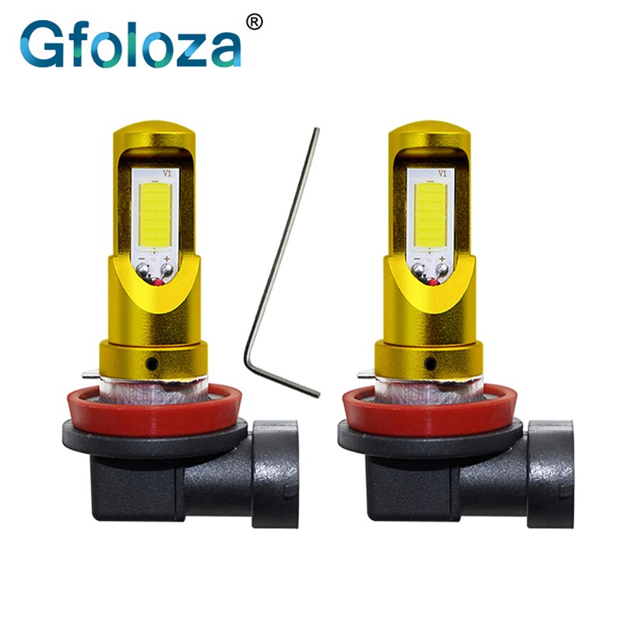 Gfoloza 2Pcs H8 H11 LED Auto Mistlamp High Power COB Geel Wit Lampen Auto LED Rijden Mistlamp DRL 2000LM 12-24V