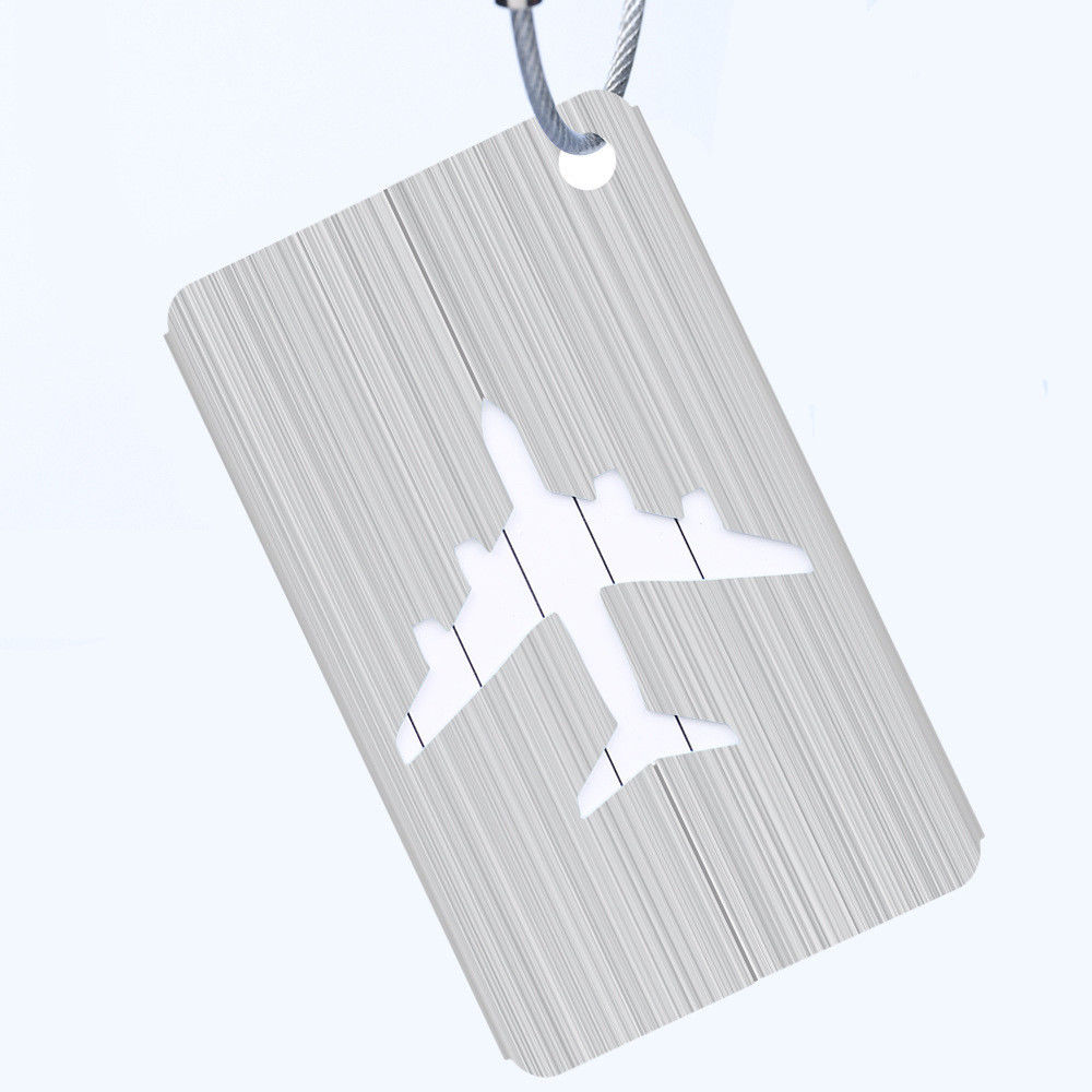 Aluminium Luggage Tags Suitcase Label Airplane Shape Brushed Square Boarding Elevators Luggage Tag Travel Accessories: silver