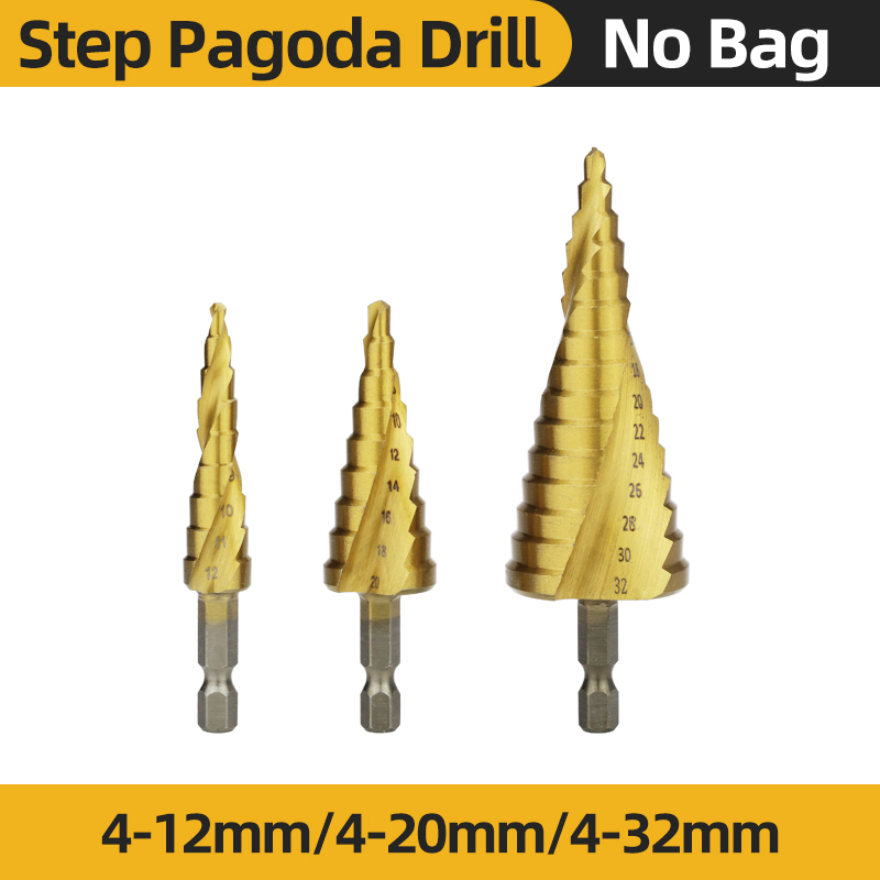HSS Titanium Step Drill Bit High Speed Stepped Drill Set Saw Drill Tools Conical Stage Drill For Metal Wood 4-12 4-20 4-32mm: Yellow