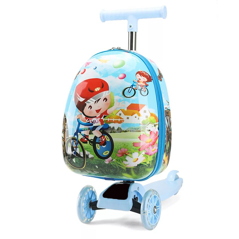 Maleta de patinete para niños con ruedas, bonita maleta de viaje portátil, equipaje de transporte, monopatín, cubierta de carrito perezosa de dibujos animados: Castaño