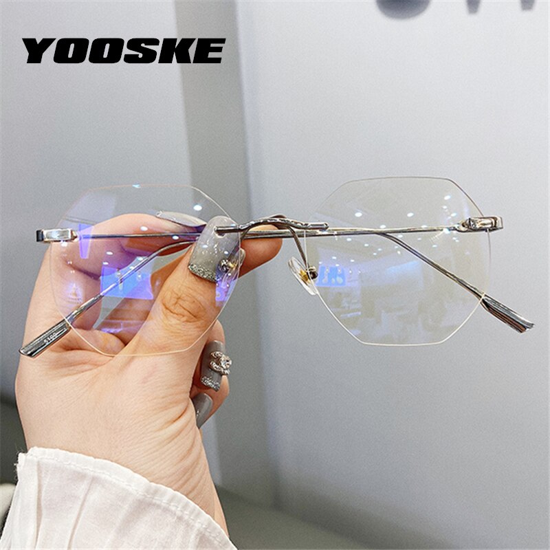 Yooske transparante brilmonturen voor dames met anti-blue-ray-functie, optisch montuur zonder rand, computerbril zonder frame