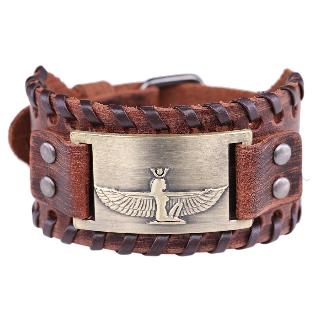 Likgreat Bruine Brede Braid Lederen Armband Koningin Van Egypte Heilige Guardian Bedelarmband Mannen Amulet Cleopatra Vii Charm Sieraden: 10