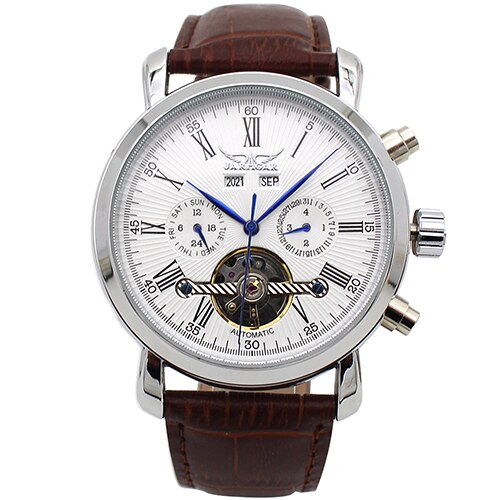 JARAGAR männer Uhren Tourbillon Mechanische Herren Uhren Datum Kalender Woche Monat Multifunktions Armbanduhren erkek kol saati: Weiß und Braun