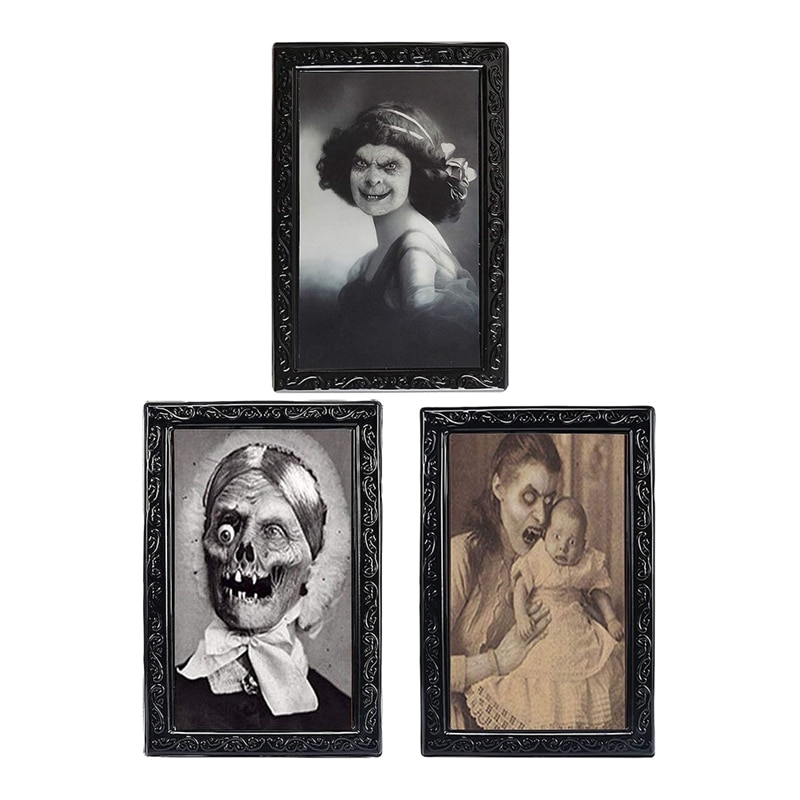 Practical 3 Pack Halloween 3D Lenticular Magic Hologram Wobble Pictures - Wall Portrait With Horror Scary Efficient As Decoratio
