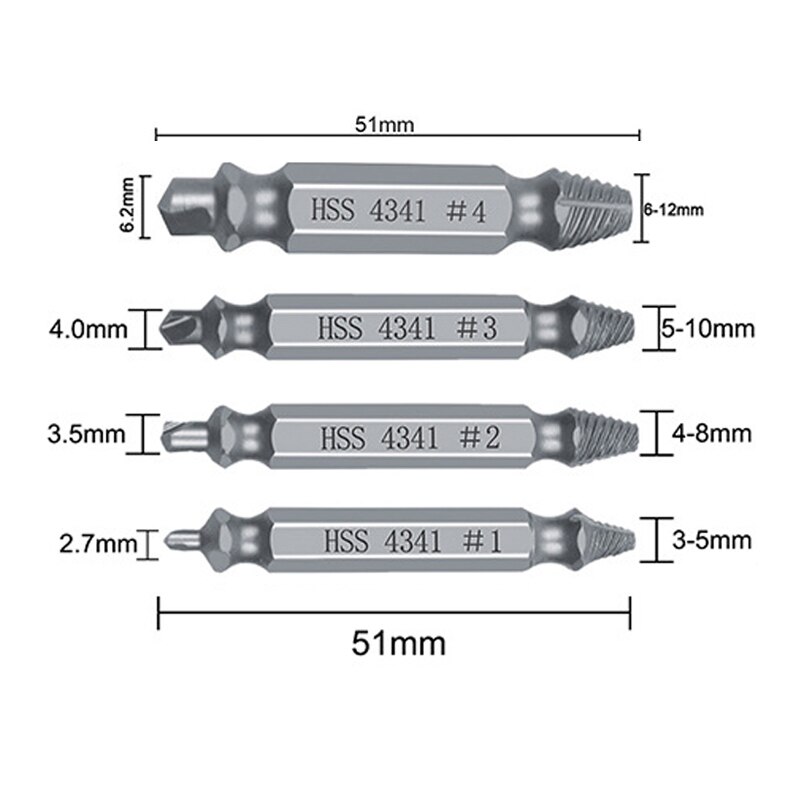 4/5/6Pcs Damaged Screw Extractor Drill Bit Set Stripped Broken Speed Out Bolt Extractor Bolt Stud Easily Take Out Remover: 4 PCS Silver