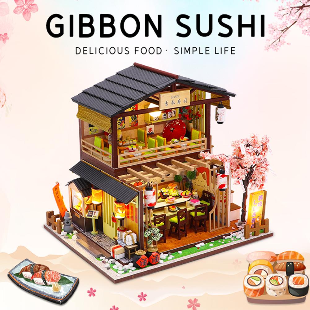 DIY robić lalek dom drewniane domy dla lalek miniaturowe mebelki robić domku dla lalek zestaw dla dzieci zabawki dla dzieci prezent na boże narodzenie gibon Sushi