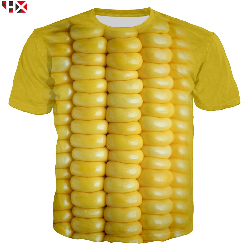 T Shirt Men/Women Golden Yellow Corn Plant T Shirt 3D Printed Short Sleeve Harajuku Streetwear Summer Tops HX927: Asian Size XXL