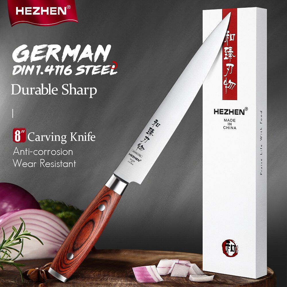 HEZHEN 1-5PC Kitchen Knife Sets Stainless Steel Sharp Cook Beautiful box Pakka Wood Handle Kitchen Tool: carving knife