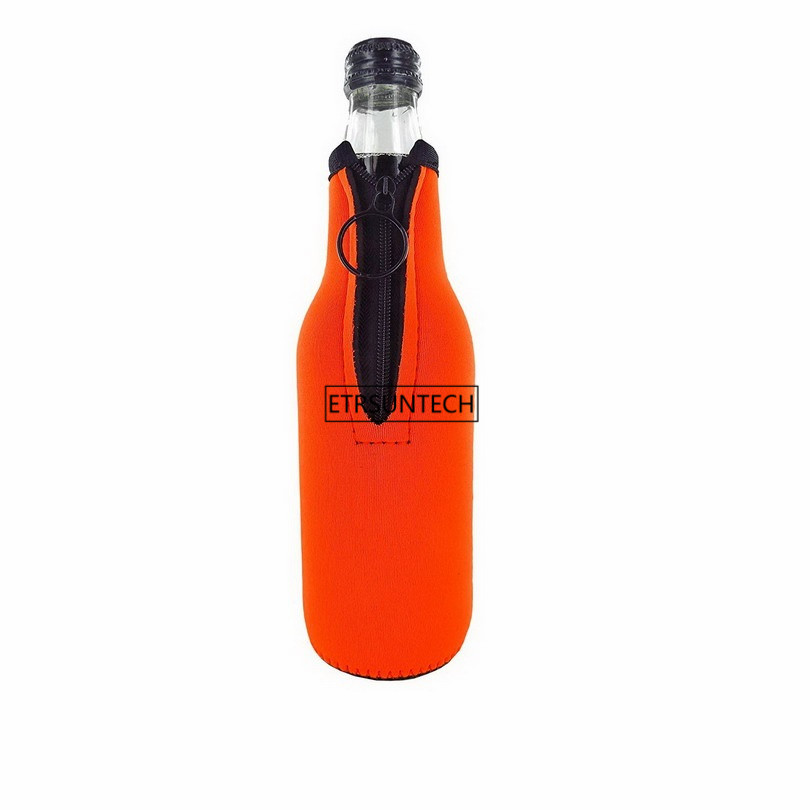 6pcs Beer Bottle Cooler Sleeves with Ring Zipper Collapsible Neoprene Insulators for 12oz 330ml Bottles Party Drink Coolies: Orange
