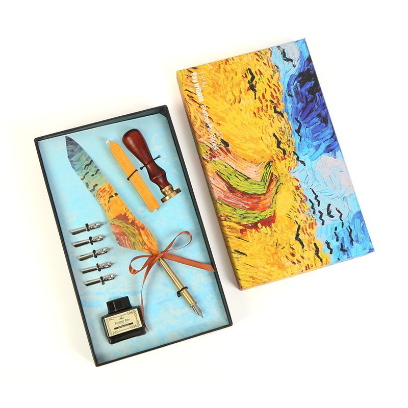 European style Feather Pen Quill pen,Oil Painting Style Dip Pen English Calligraphy Pen with ink Pen Set