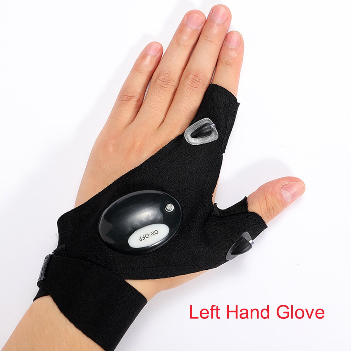 Guante con linterna LED para hombre, guantes sin dedos con correa mágica para exteriores, reparación de automóviles, pesca, Camping, herramienta de rescate para ciclismo en la oscuridad: left hand glove