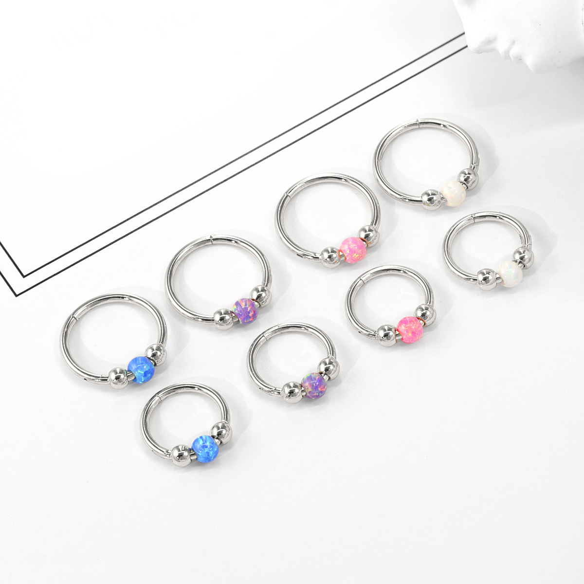 1 stk. 18g opalnæseringe til kvinder, 316l næseringe i kirurgisk stål, 8mm/10mm piercingsmykker, septumring og bruskørering