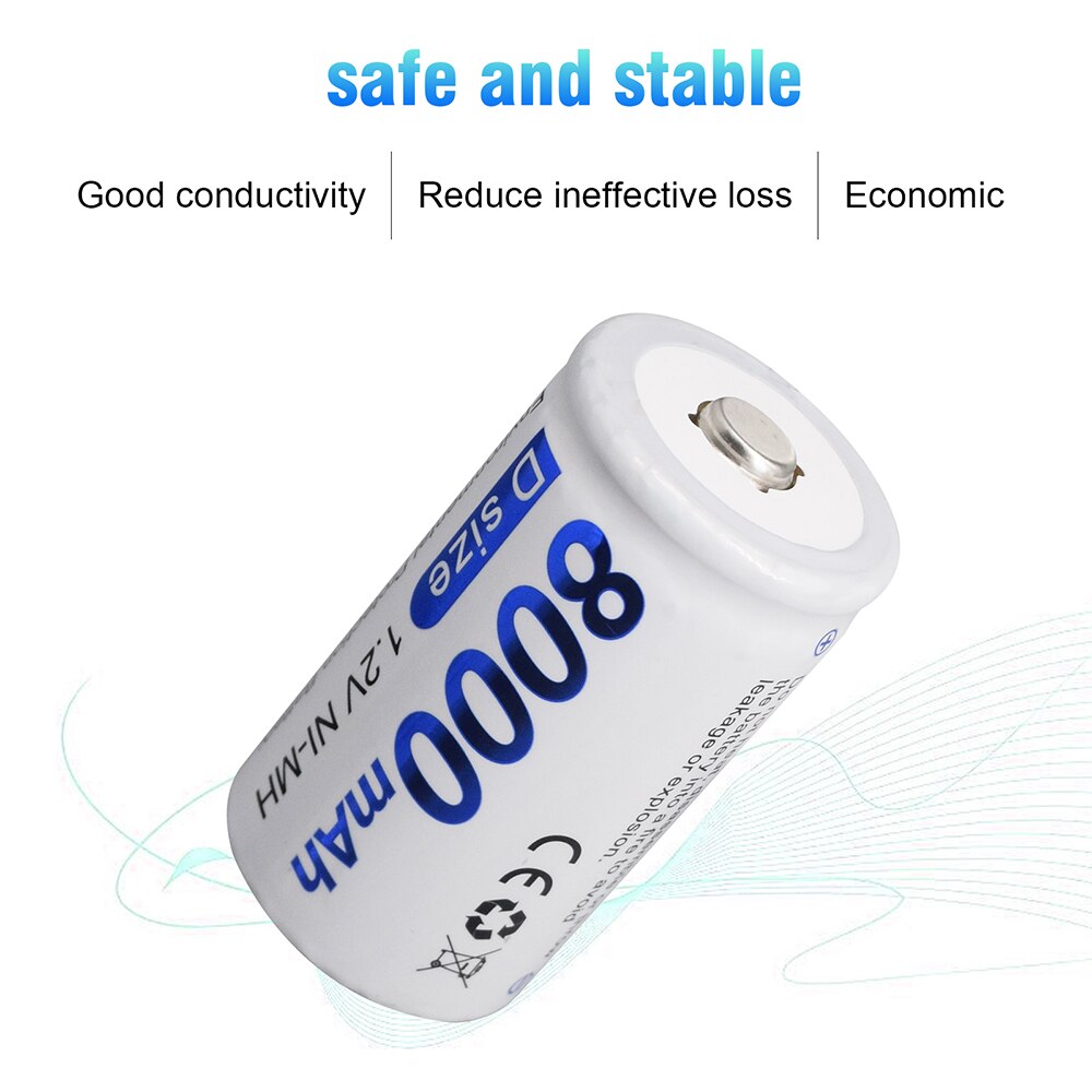 PALO D Size R20 Rechargeable Battery 1.2V NIMH D Cell Batteries 8000mAh for Toys,Radio,Microphone,Gas Cooker D battery