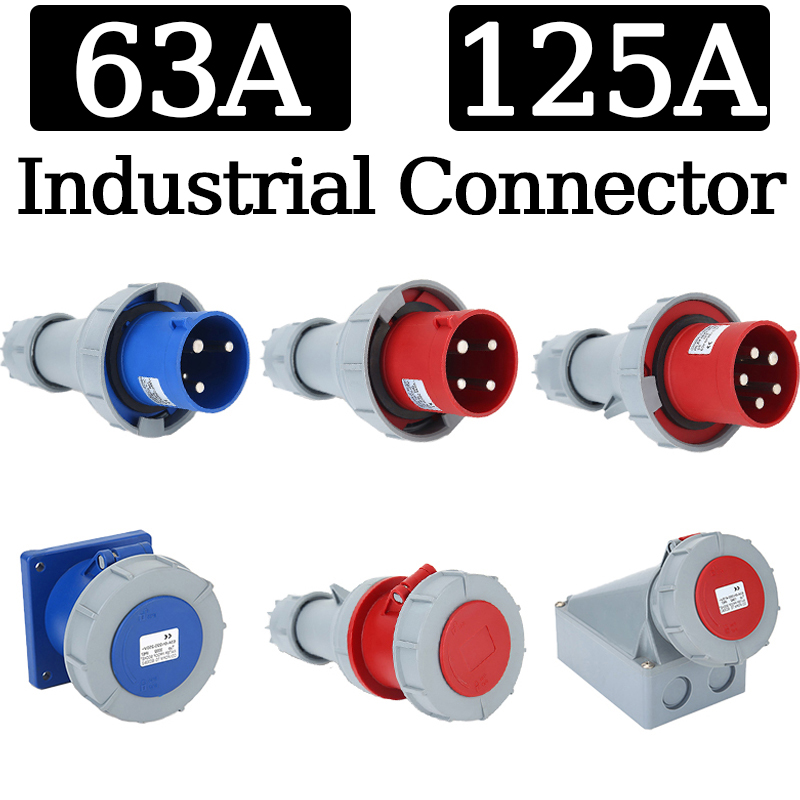 Industrial Plug Socket 63A 125A Waterproof Male Female Electrical Connector 3P 4P 5Pin Wall Mounted Socket Panel Mounted Couple