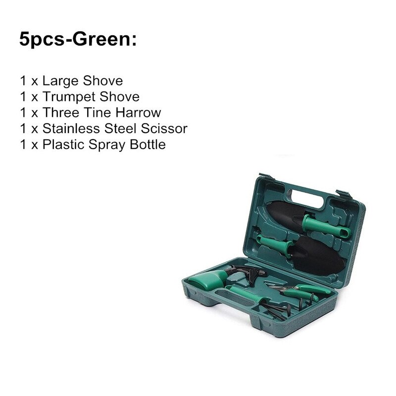 5 pièces/10 pièces ensembles d'outils de jardin pelle de plantation sécateurs râteau vaporisateur bouteille jardinage ensemble d'outils de plantation horticole: 5pcs green