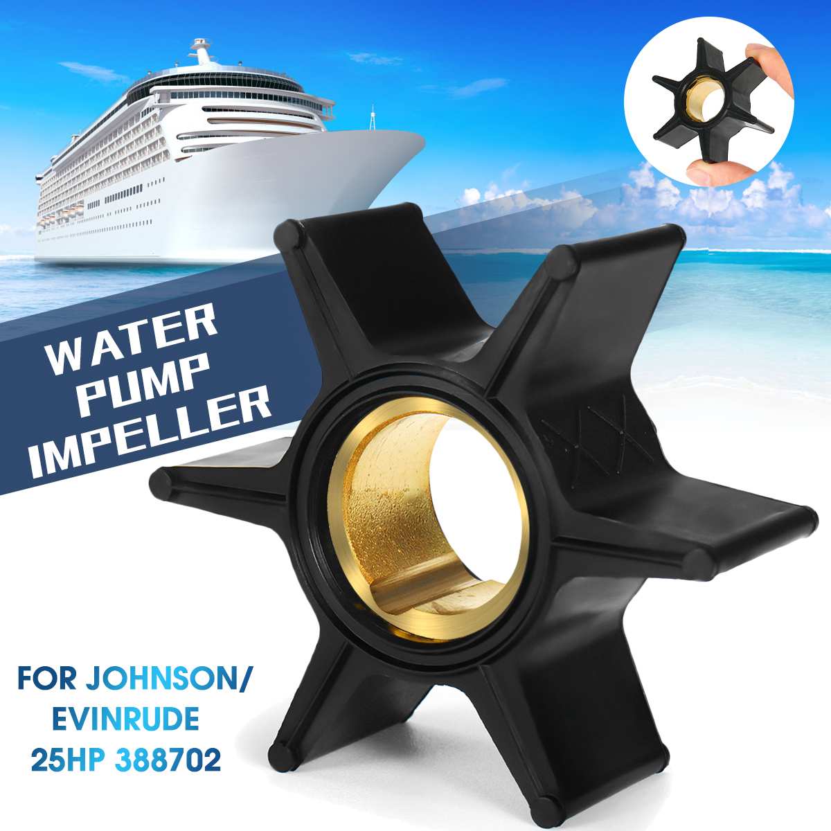 Marine Water Pump Impeller Boat Engine Impeller 6 Blade for Johnson / Evinrude 25HP 388702 Durable Boat Parts Accessories