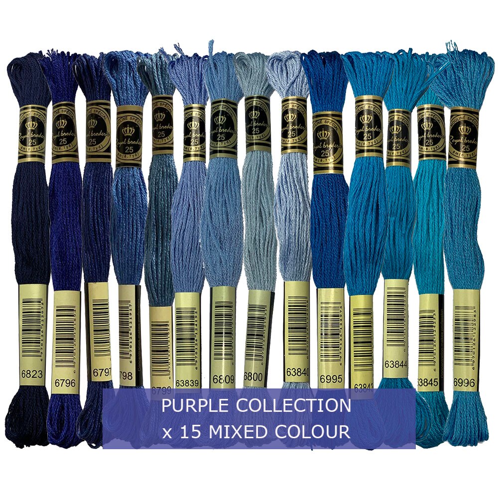 All 447 Rainbow Colors Embroidery Floss Pack 100% Long-staple Egyptian Cotton Cross Stitch Thread, 8 Meter 6 Strands: Blue Collection x15