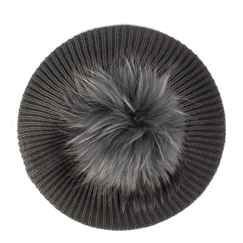 Vrouwen & # 39;s Gebreide Elegante Baretten Zacht Met Echte Pompom Vrouwelijke Kunstenaar Mode Retro Hoeden Dame Effen Kleur Franse Eenvoud Caps: Blauw