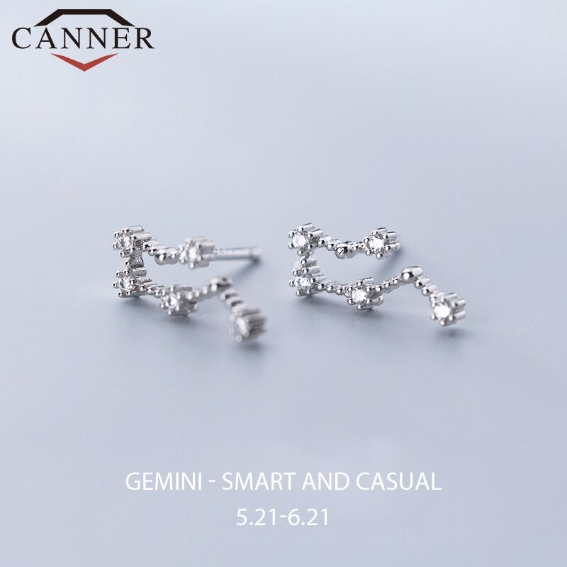 12 konstellation Kleine Frische Minimalistischen CZ Zirkon Ohrringe für Frauen 925 Sterling silber nette Stud Ohrringe Geburtstag: Gemini