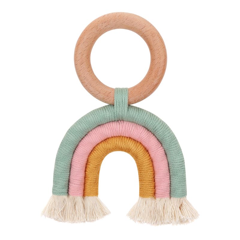 Christmas Baby Rainbow Teething Ring Safety Wooden Teether Baby Care Shower C6UF