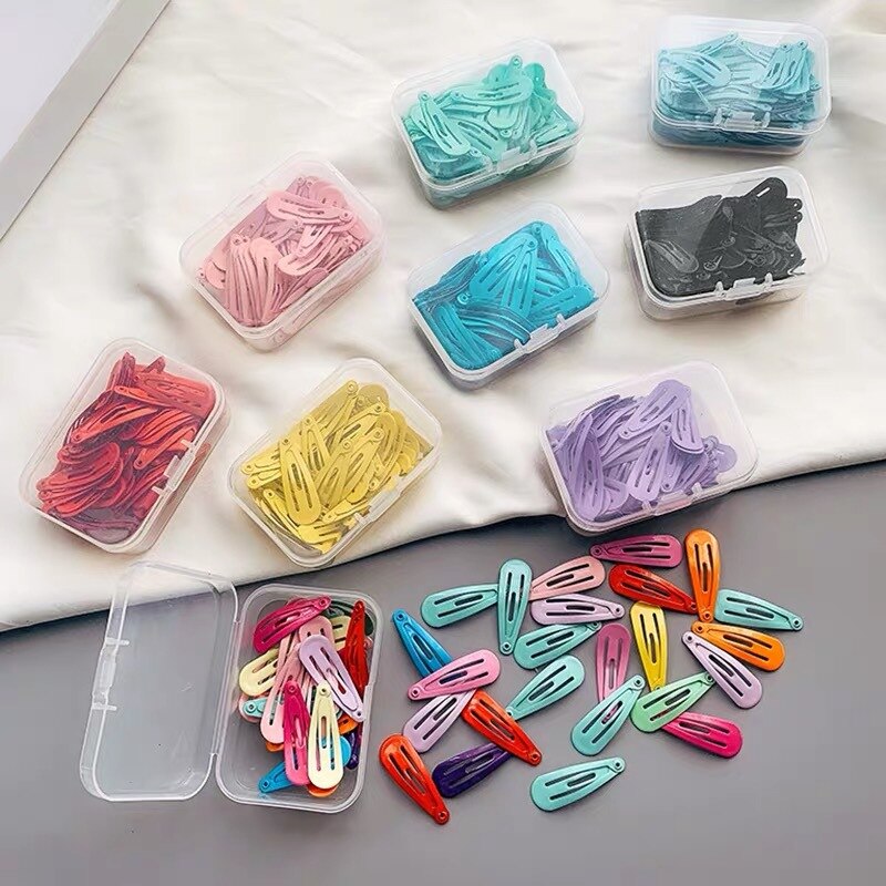 50 pçs/caixa 3cm spray liga drop-shaped crianças grampos de cabelo doce cor bonito meninas acessórios de cabelo bebês barrettes headbands